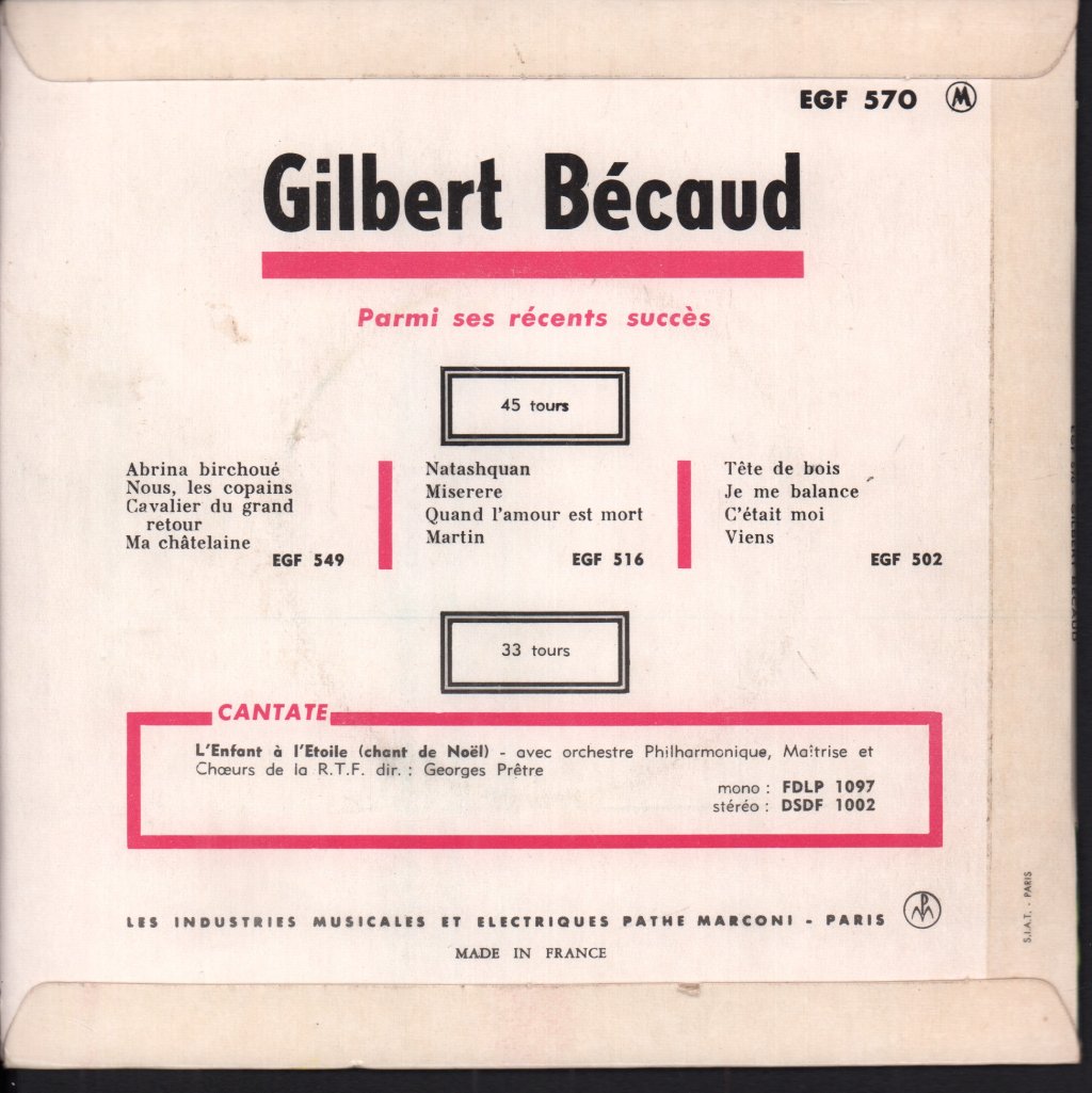 Gilbert Becaud - Parmi Ses Recents Succes - 7 Inch
