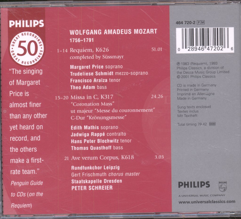 Rundfunkchor Leipzig, Staatskapelle Dresden, Peter Schreier - Mozart - Requiem • Coronation Mass • Ave Verum Corpus - Cd