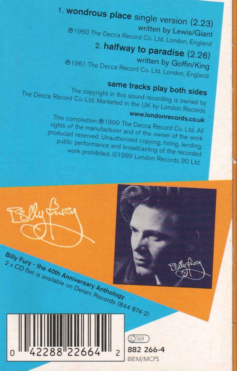 Billy Fury - Wondrous Place - Cassette