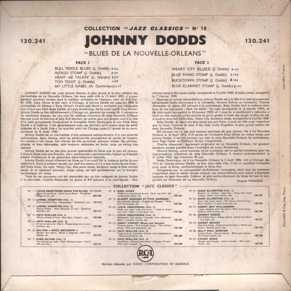 Johnny Dodds - Collection Jazz Classics No 18 - 10 Inch