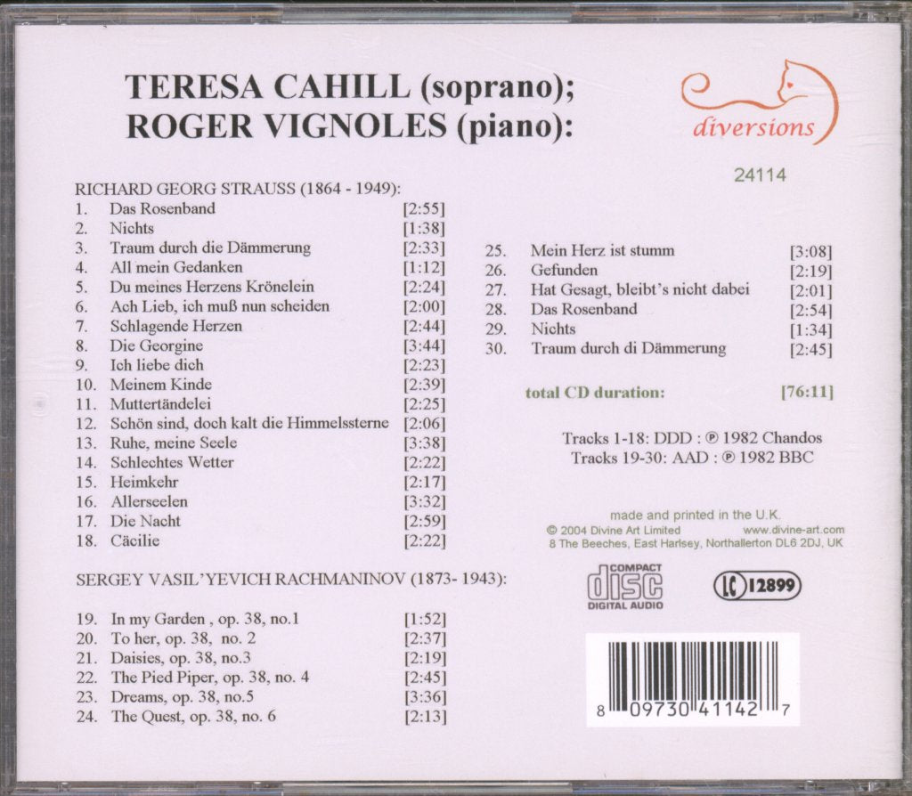 Teresa Cahill, Roger Vignoles - R. Strauss & Rachmaninov - Cd