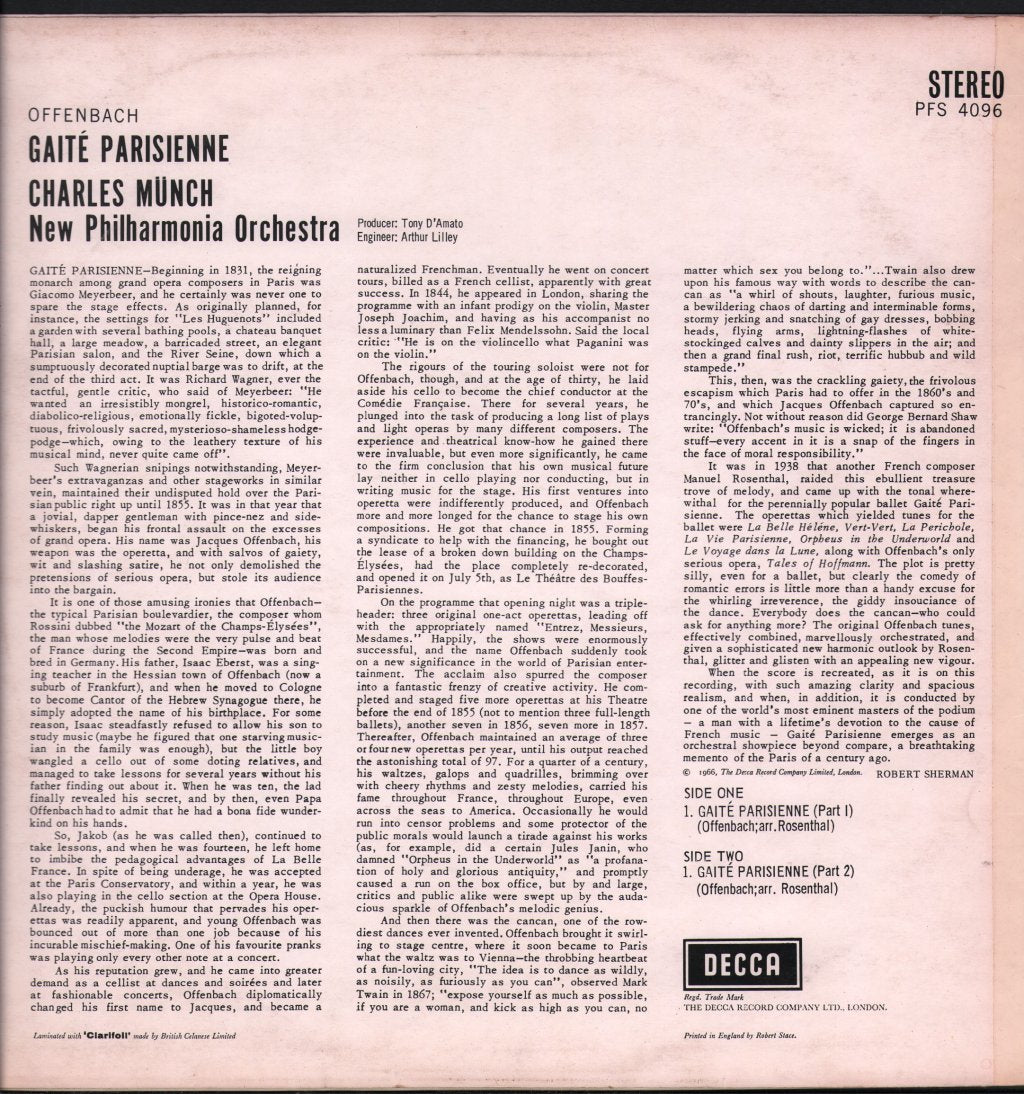 Charles Munch / New Philharmonia Orchestra - Offenbach - Gaite Parisienne - Lp