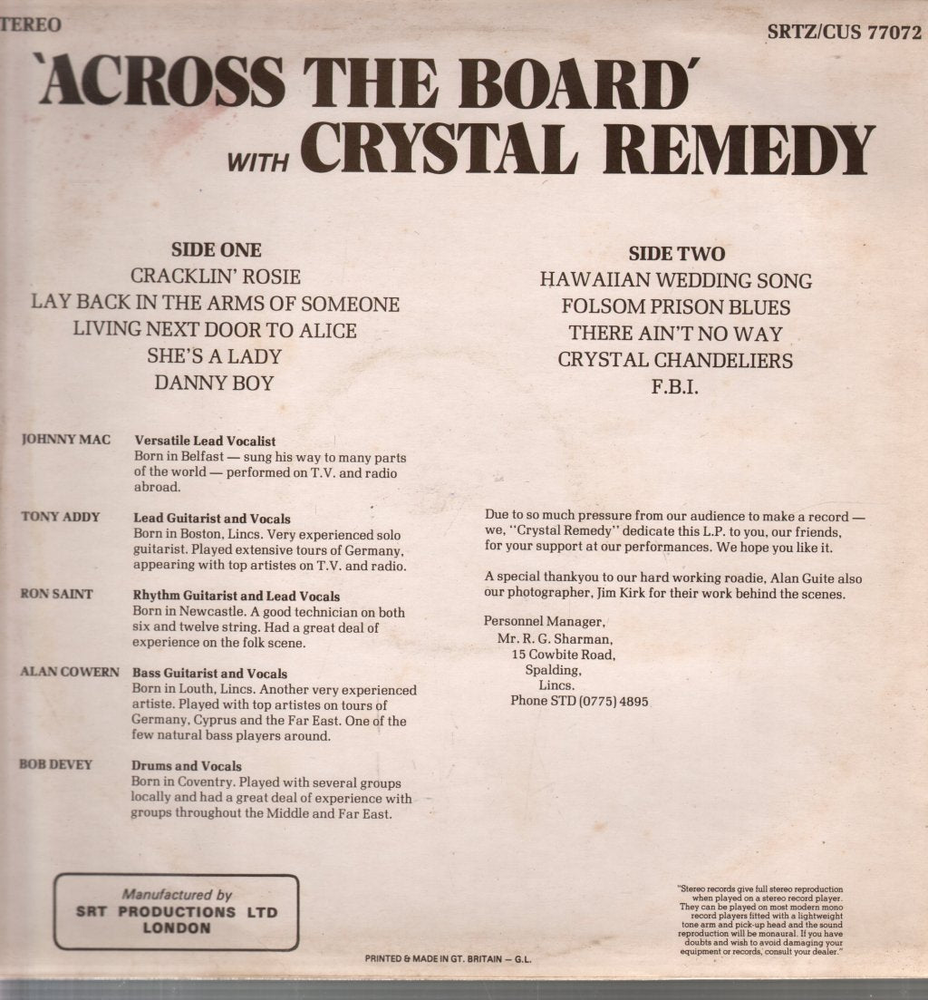 Crystal Remedy - Across The Board - Lp
