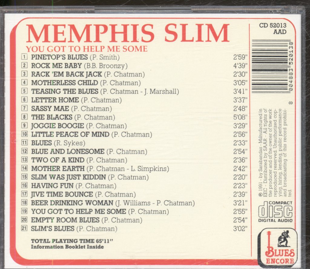 Memphis Slim - You Got To Help Me Some - Cd