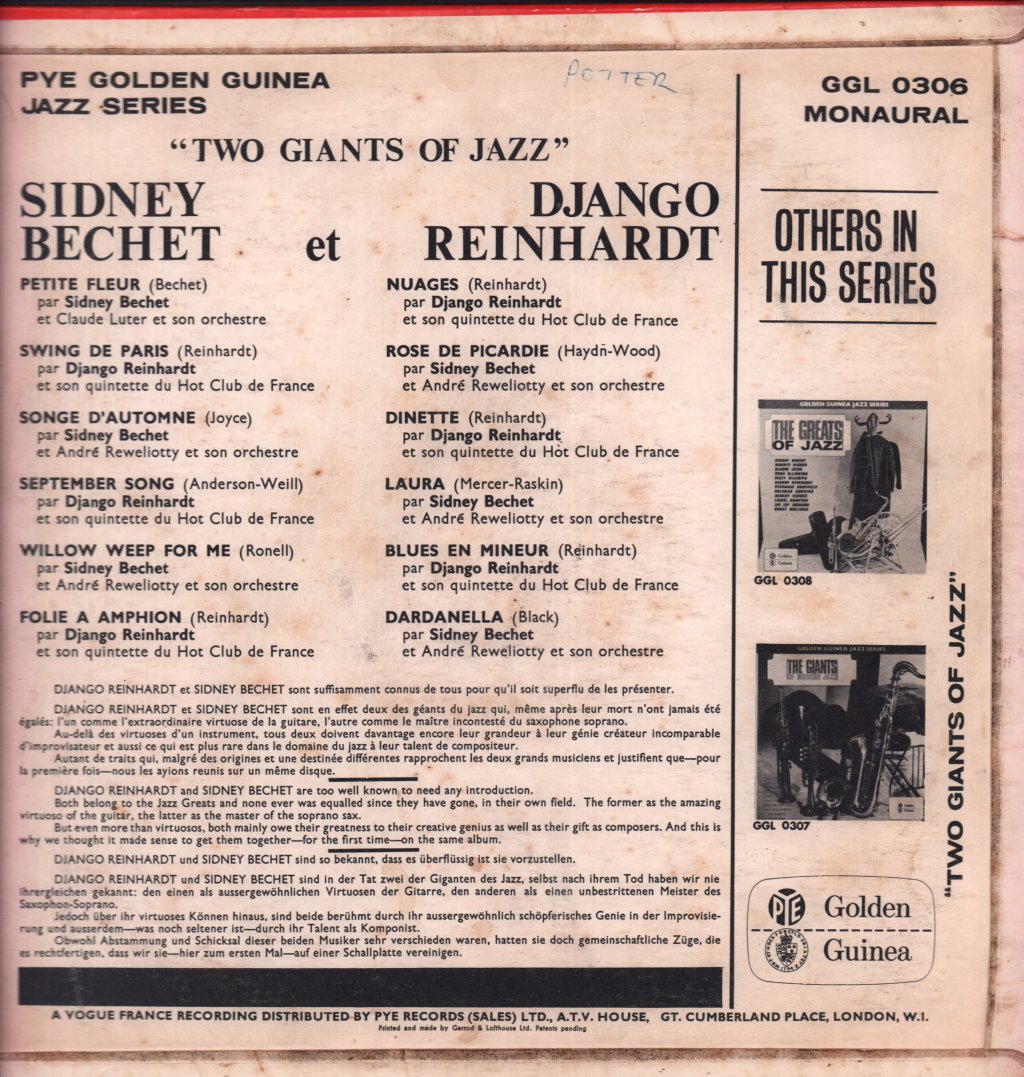 Sidney Bechet / Django Reinhardt - 2 Giants Of Jazz - Lp