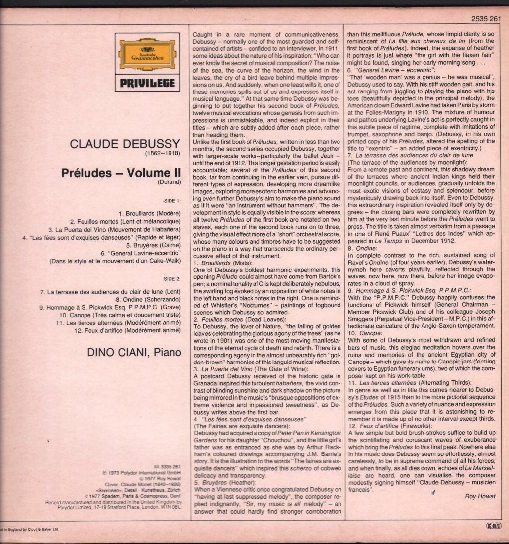 Dino Ciani - Claude Debussy - Preludes - Volume II - Lp