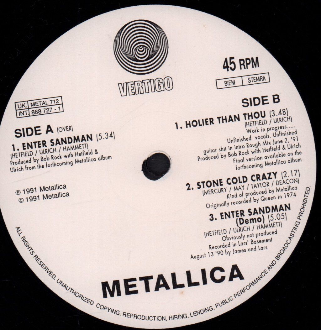 Metallica - Enter Sandman - 12 Inch