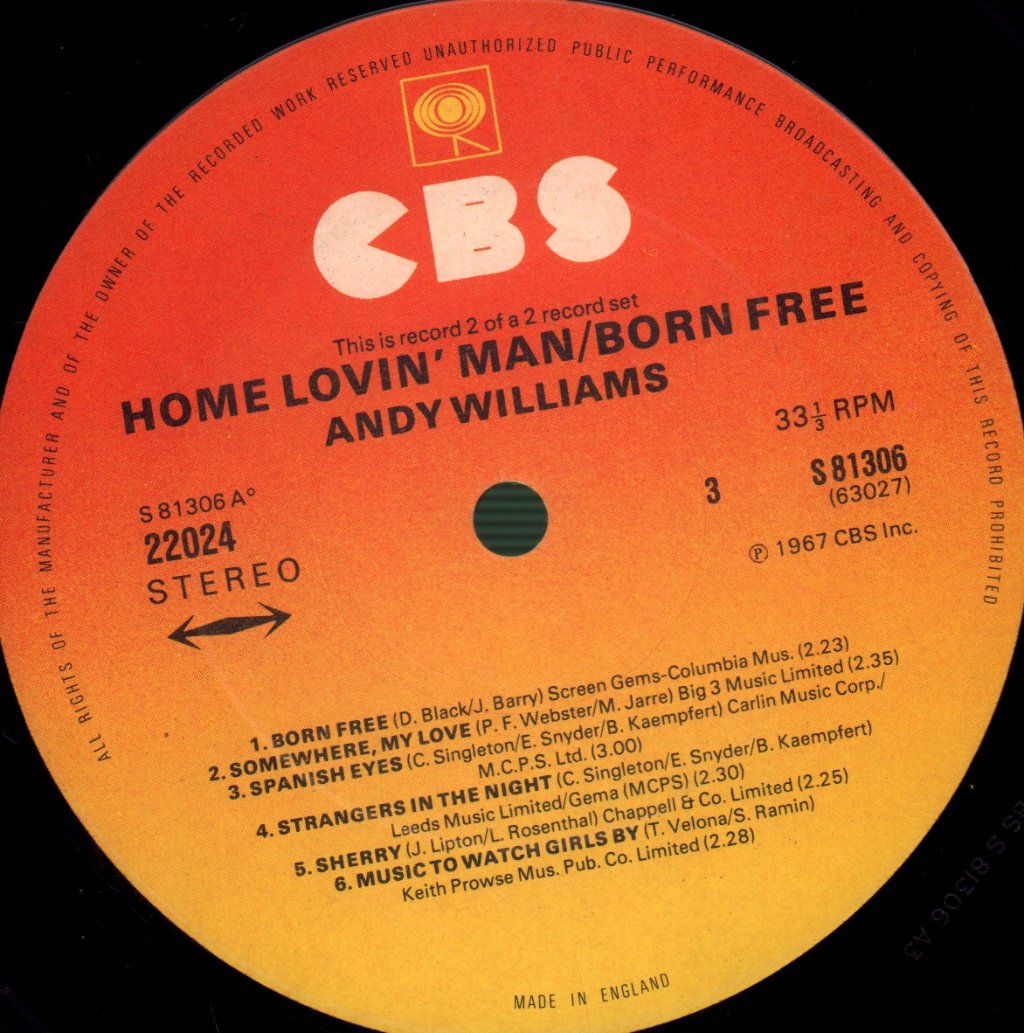 Andy Williams - Home Lovin' Man / Born Free - Double Lp