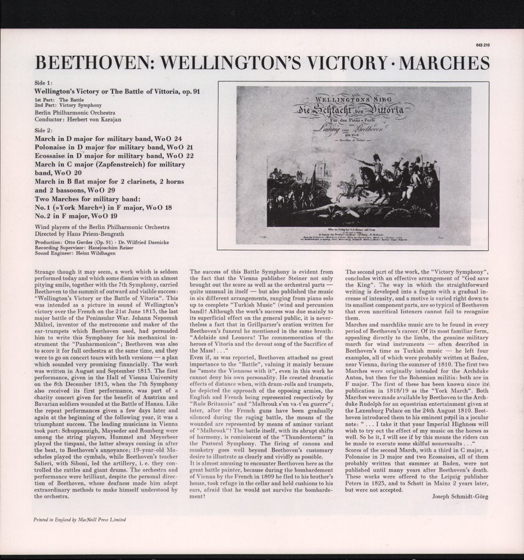 Herbert Von Karajan / Berlin Philharmonic Orchestra - Ludwig Van Beethoven - Wellington's Victory - Lp