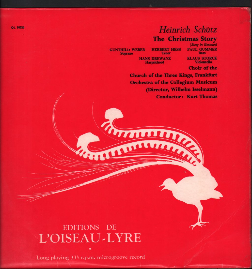Orchestra of the Collegium Musicum / Kurt Thomas / Gunthild Weber / Herbert Hess / Paul Gummer - Heinrich Schutz - Christmas Story (Sung In German) - Lp