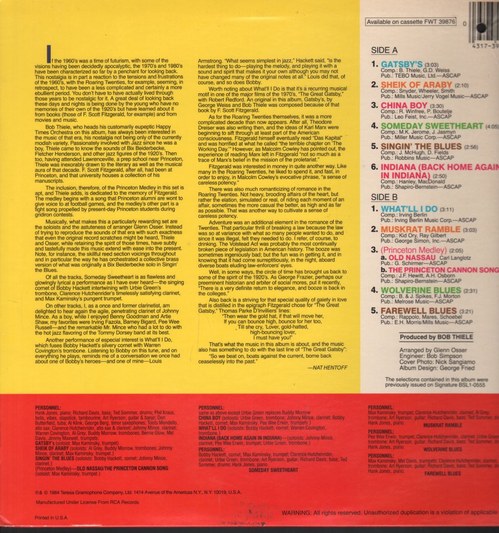 Bob Thiele And His New Happy Times Orchestra - 20s Score Again. - Lp
