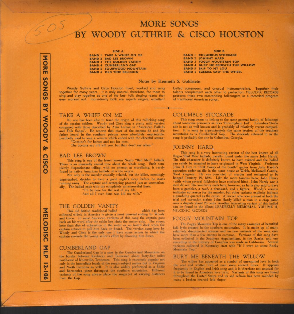 Woody Guthrie And Cisco Houston - More Songs By - Lp