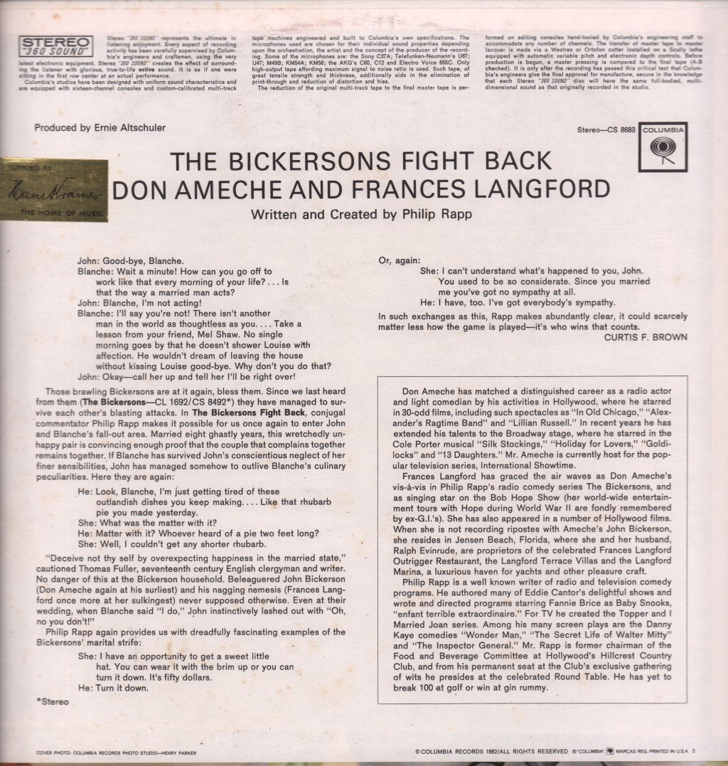 Don Ameche and Frances Langford - Bickersons Fight Back - Lp