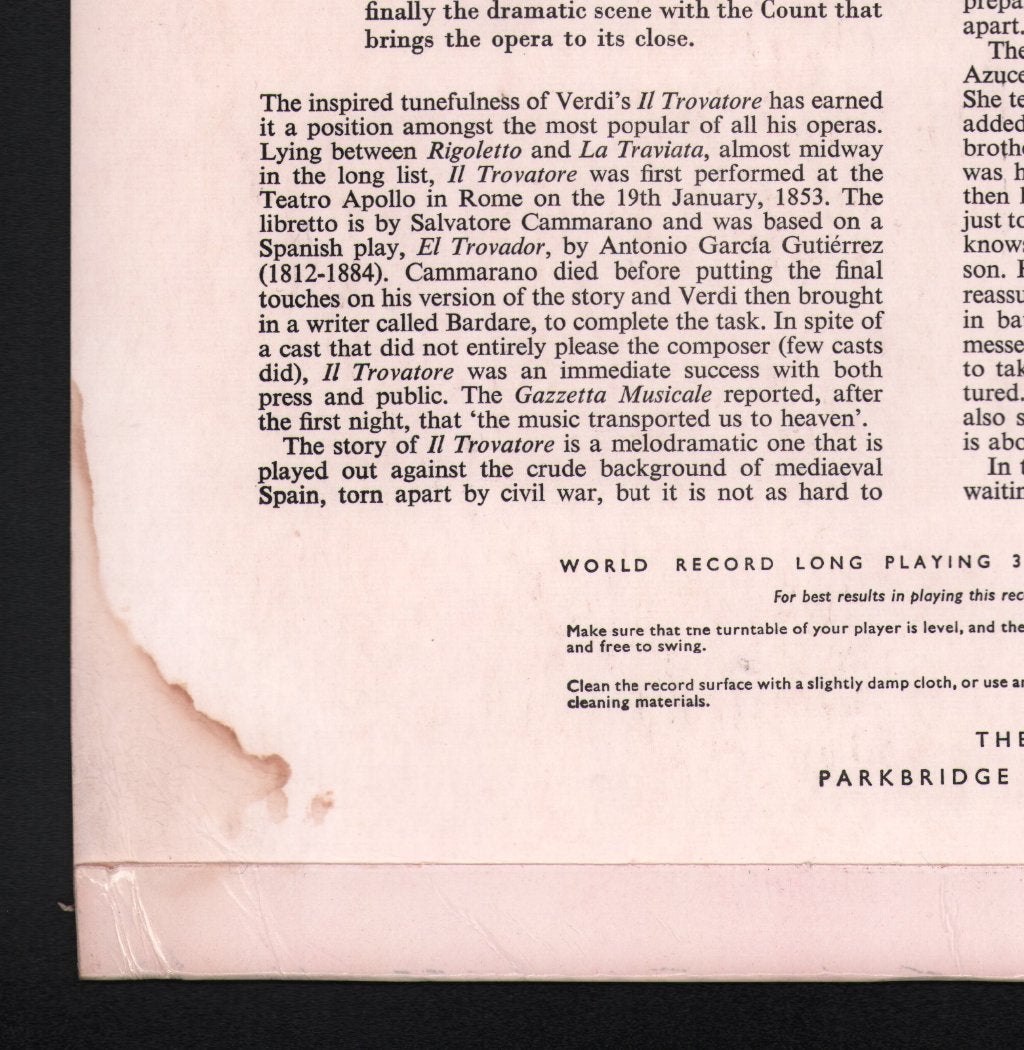 Orchestra and Chorus of Radiotelevisione Italiana / Fernando Previtali - Verdi - Il Trovatore Highlights - Lp