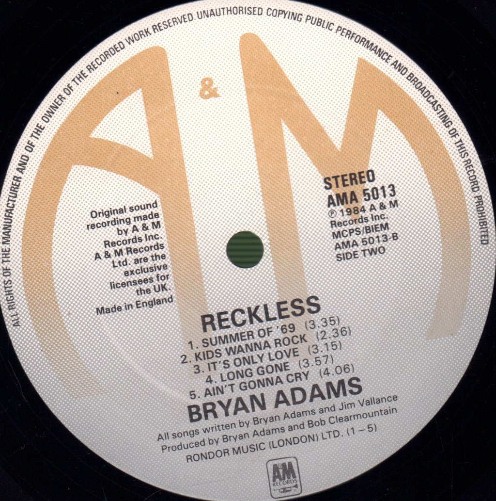 Bryan Adams - Reckless - Lp