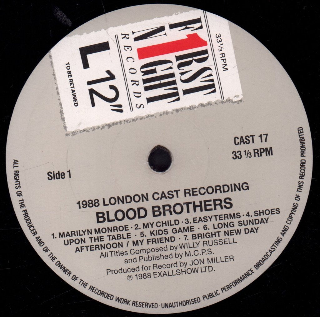 Bill Kenwright Willy Russell - blood brothers 1988 London Cast Recording - Lp