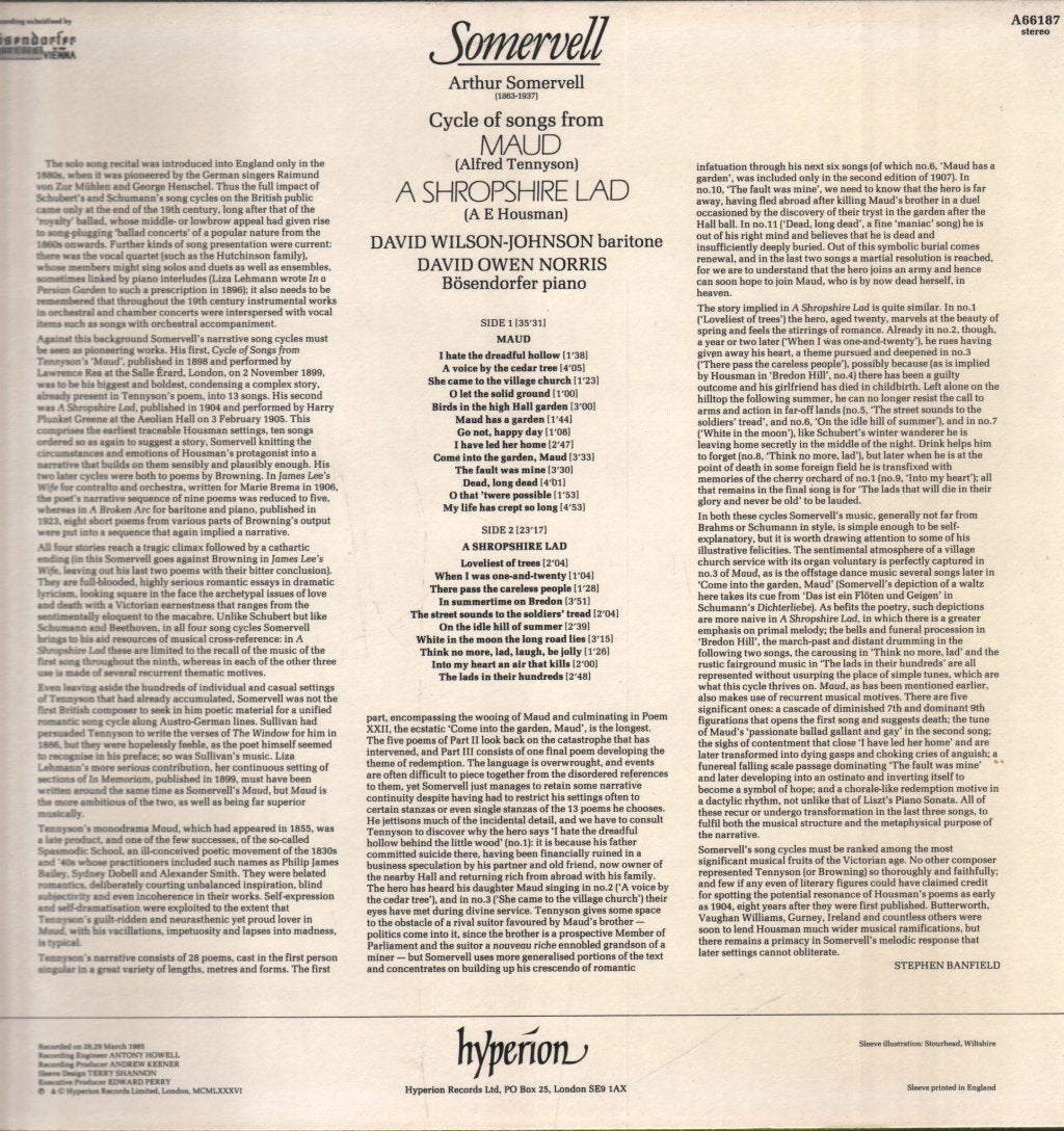 David Wilson-Johnson / David Owen Norris - Somervell - Maud / A Shropshire Lad - Lp