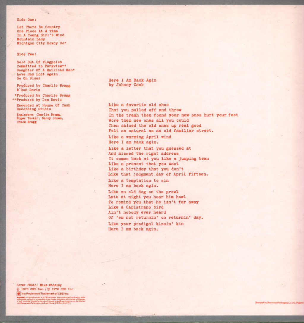 Johnny Cash And The Tennessee Three - One Piece At A Time - Lp