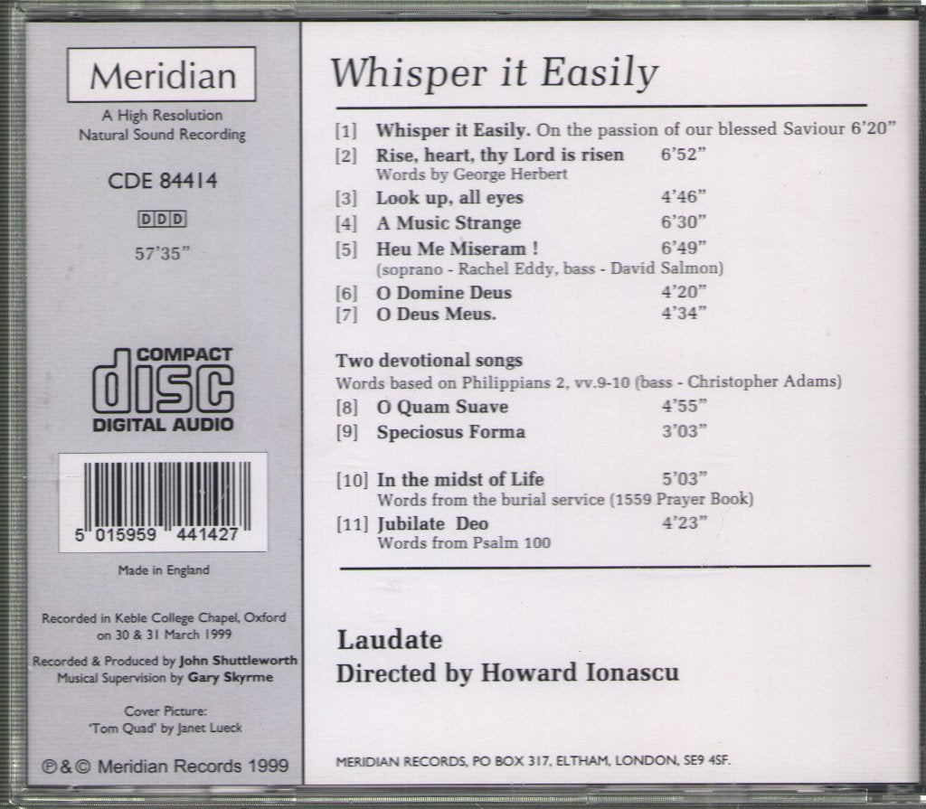 George Jeffreys - Laudate, Howard Ionascu - Whisper It Easily Choral Music By George Jeffreys - Cd