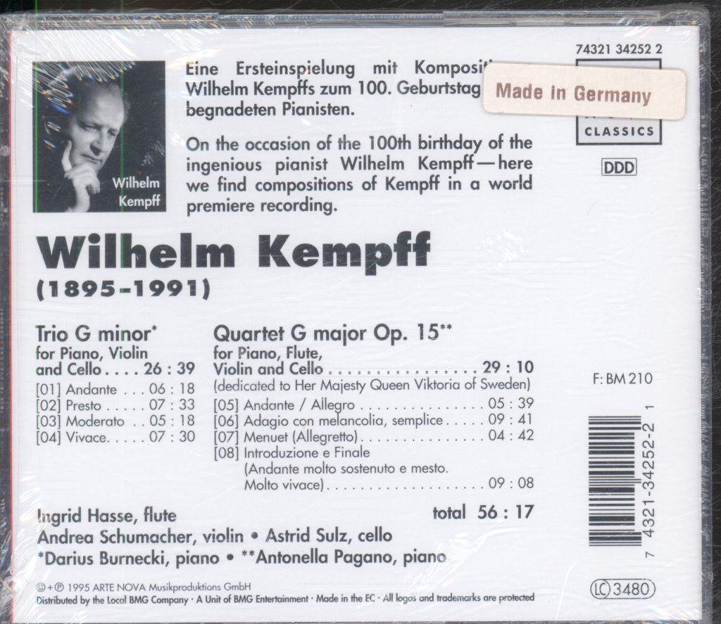 Ingrid Hasse - Wilhelm Kempff - Trio G Minor / Quartet G Major Op. 15 - Cd