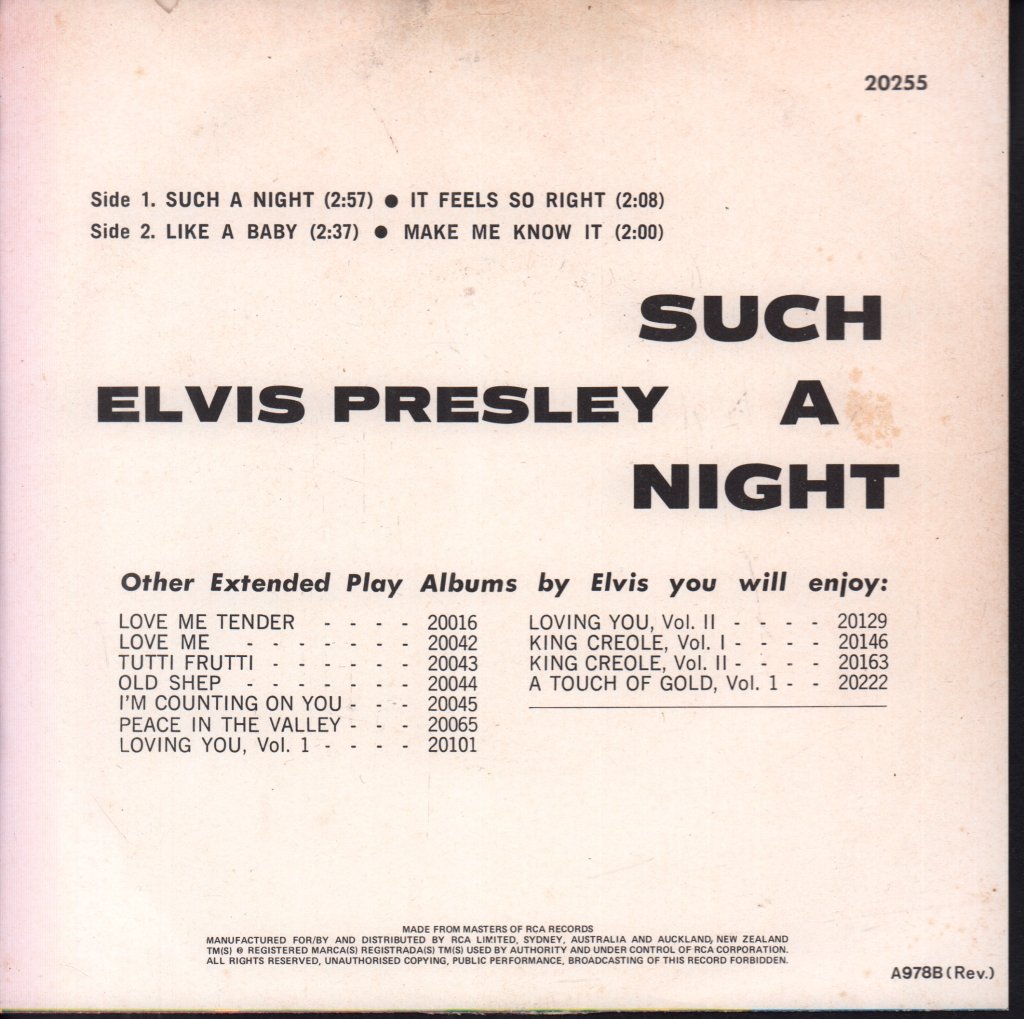 Elvis Presley - Such A Night - 7 Inch