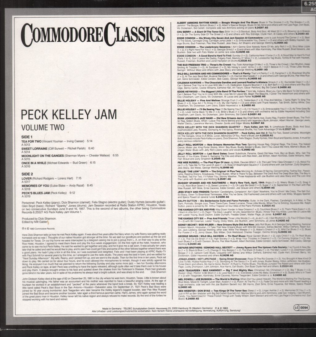 Peck Kelley With Dick Shannon Quartet - Peck Kelley Jam Volume 2 - Lp