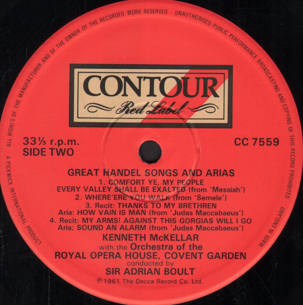 Kenneth McKellar / Sir Adrian Boult / Royal Opera House Orchestra, Covent Garden - Great Handel Songs And Arias - Lp