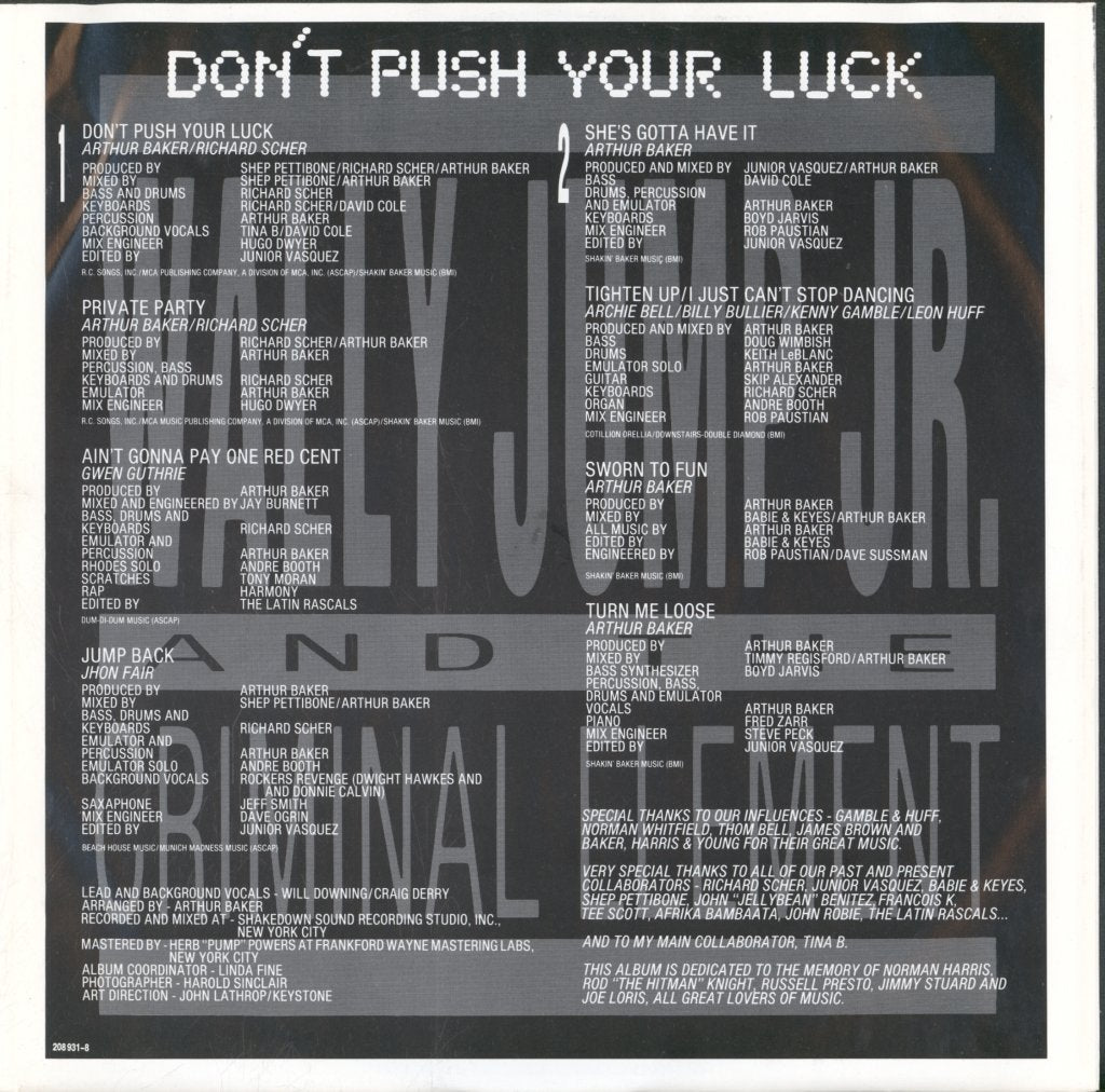 Wally Jump Jr And The Criminal Element - Don't Push Your Luck - Lp