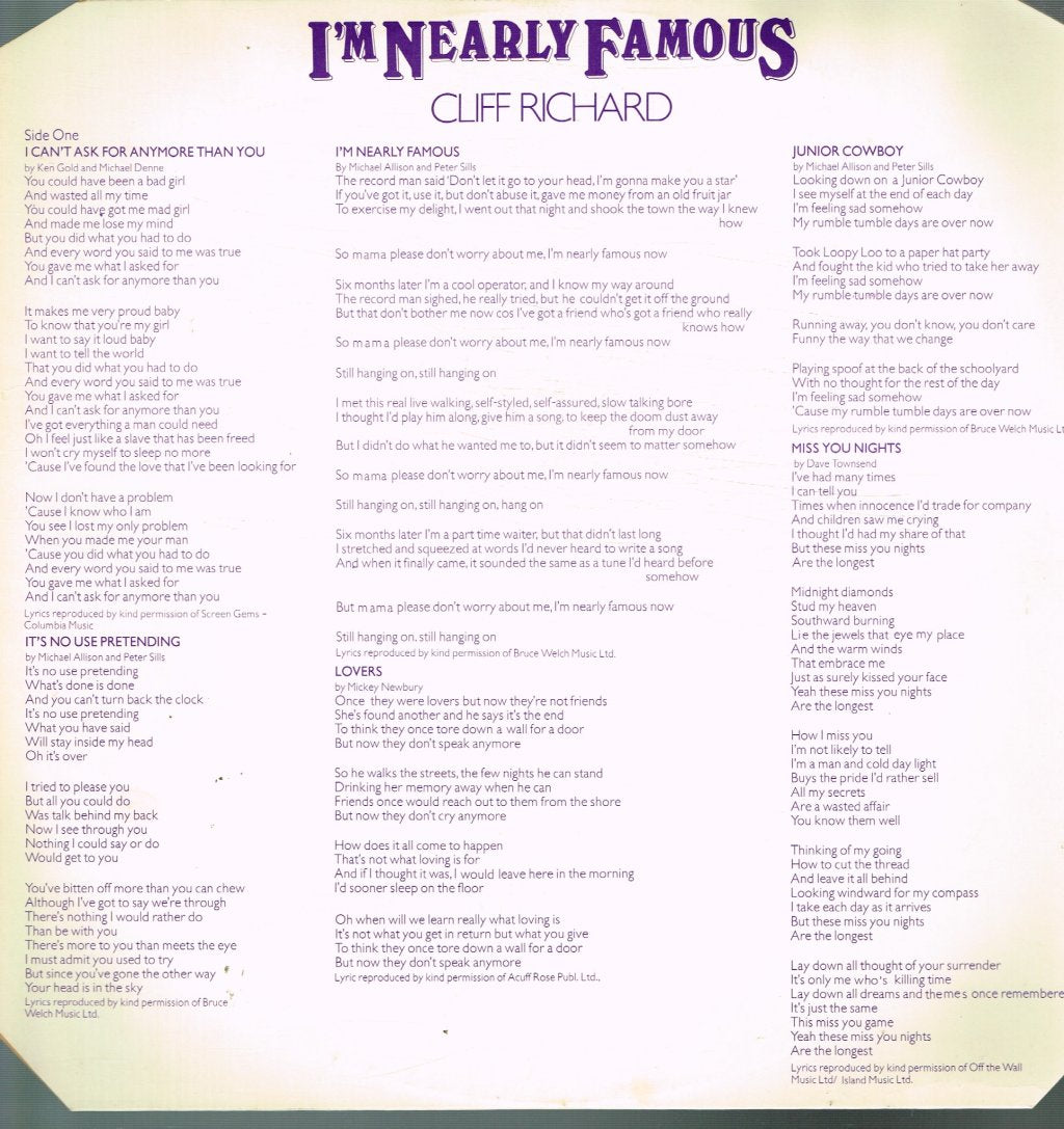 Cliff Richard - I'm Nearly Famous - Lp