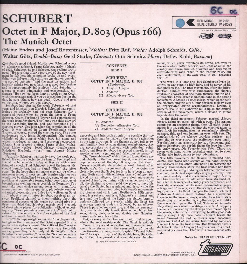 Munich Octet - Schubert - Octet In F Major D.803 - Lp