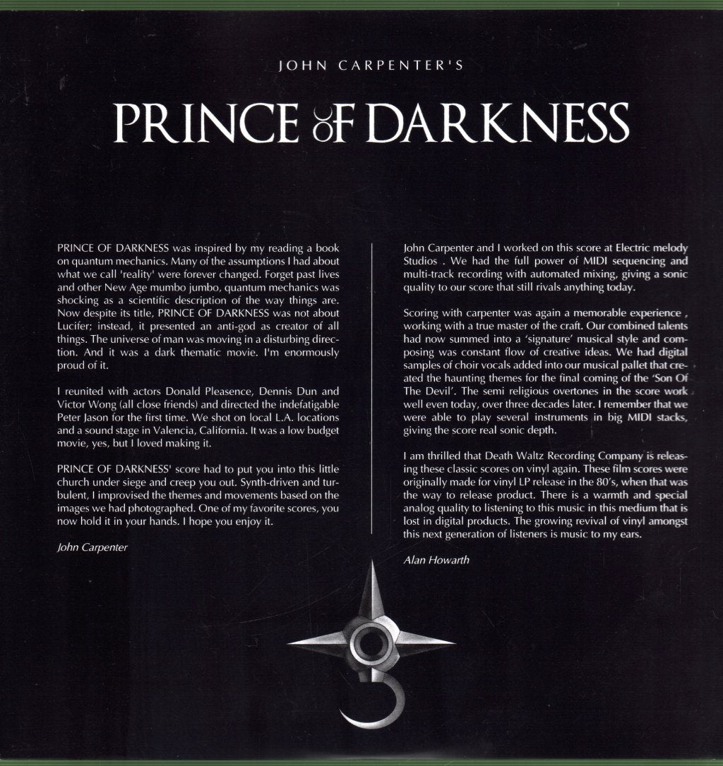 John Carpenter - Prince of Darkness (Original Motion Picture Soundtrack) - Lp