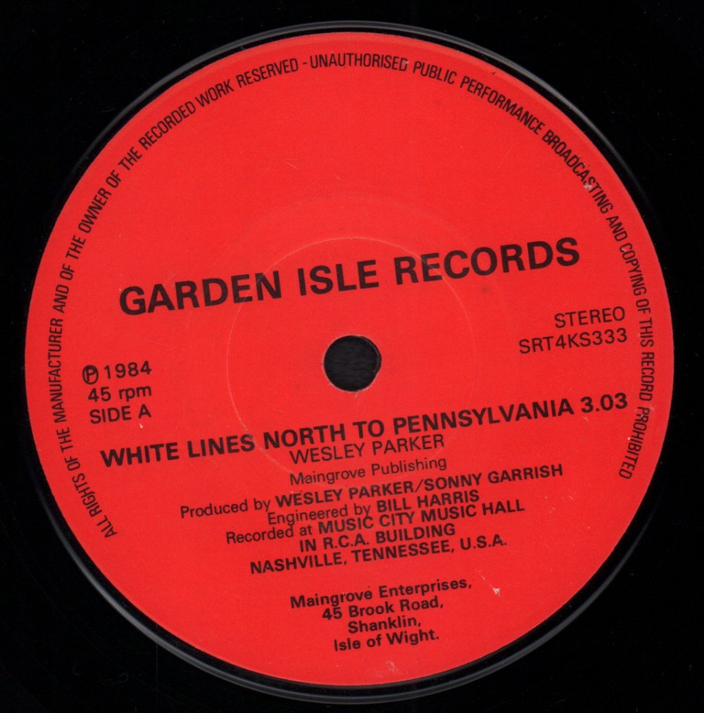 Wesley Parker - White Lines North To Pennsylvania - 7 Inch