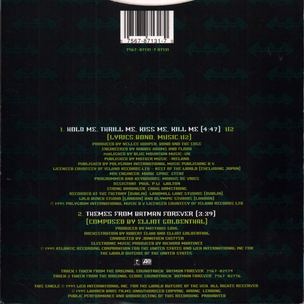 U2 - Hold Me Thrill Me Kiss Me Kill Me - 7 Inch