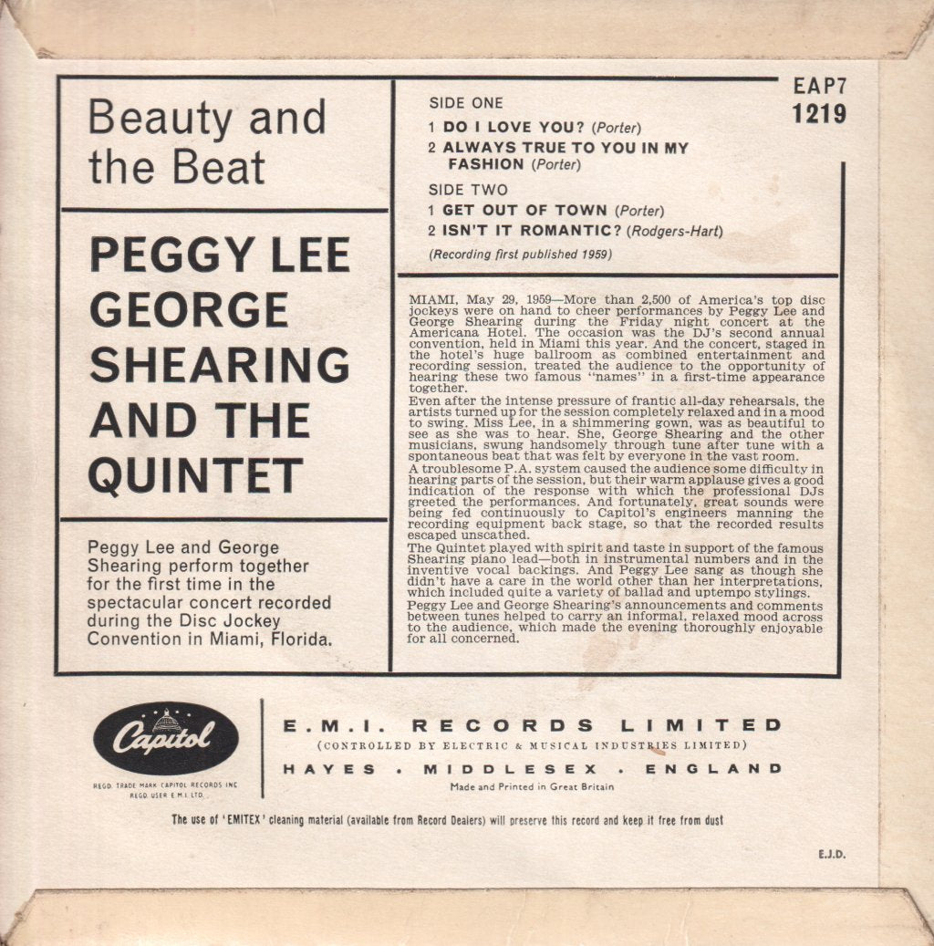 Peggy Lee And George Shearing And The Quintet - Beauty And The Beat - 7 Inch