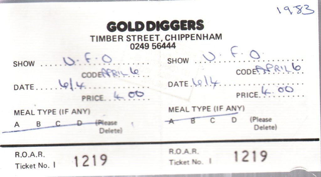 UFO - Gold Diggers Chippenham 6th April 1983 - Ticket