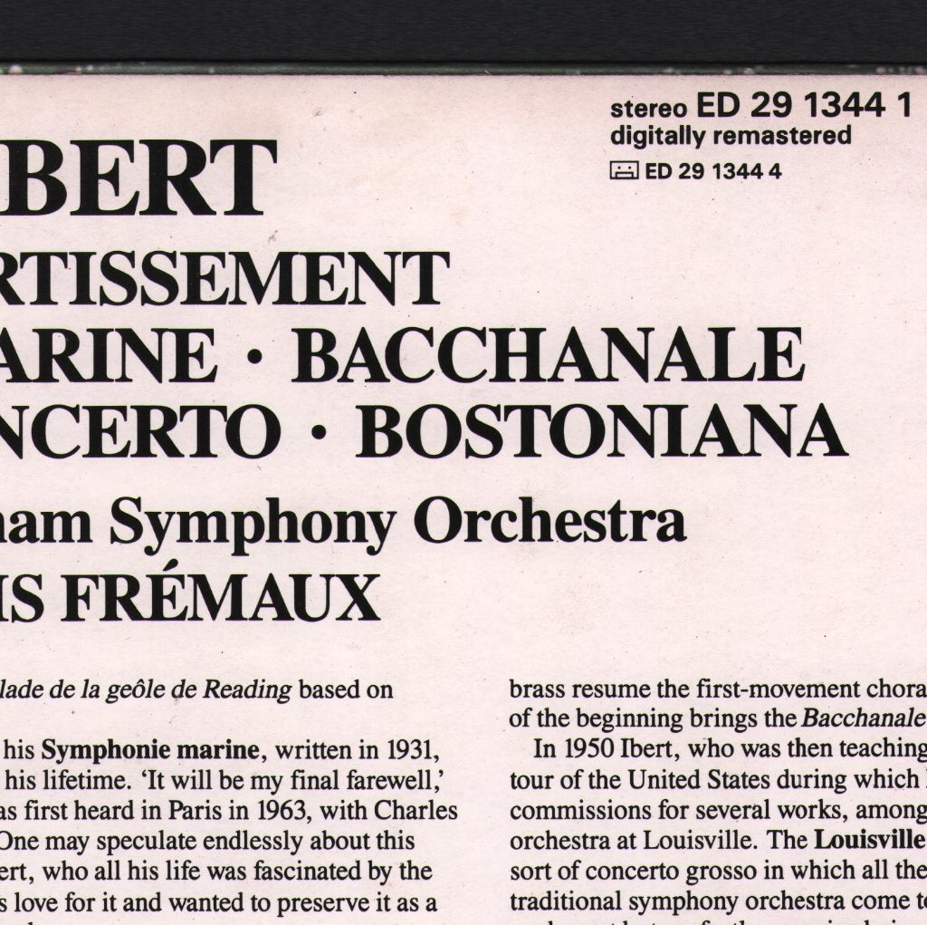 Louis Fremaux / City Of Birmingham Symphony Orchestra - Ibert - Divertissement / Symphonie Marine / Bacchanale - Lp