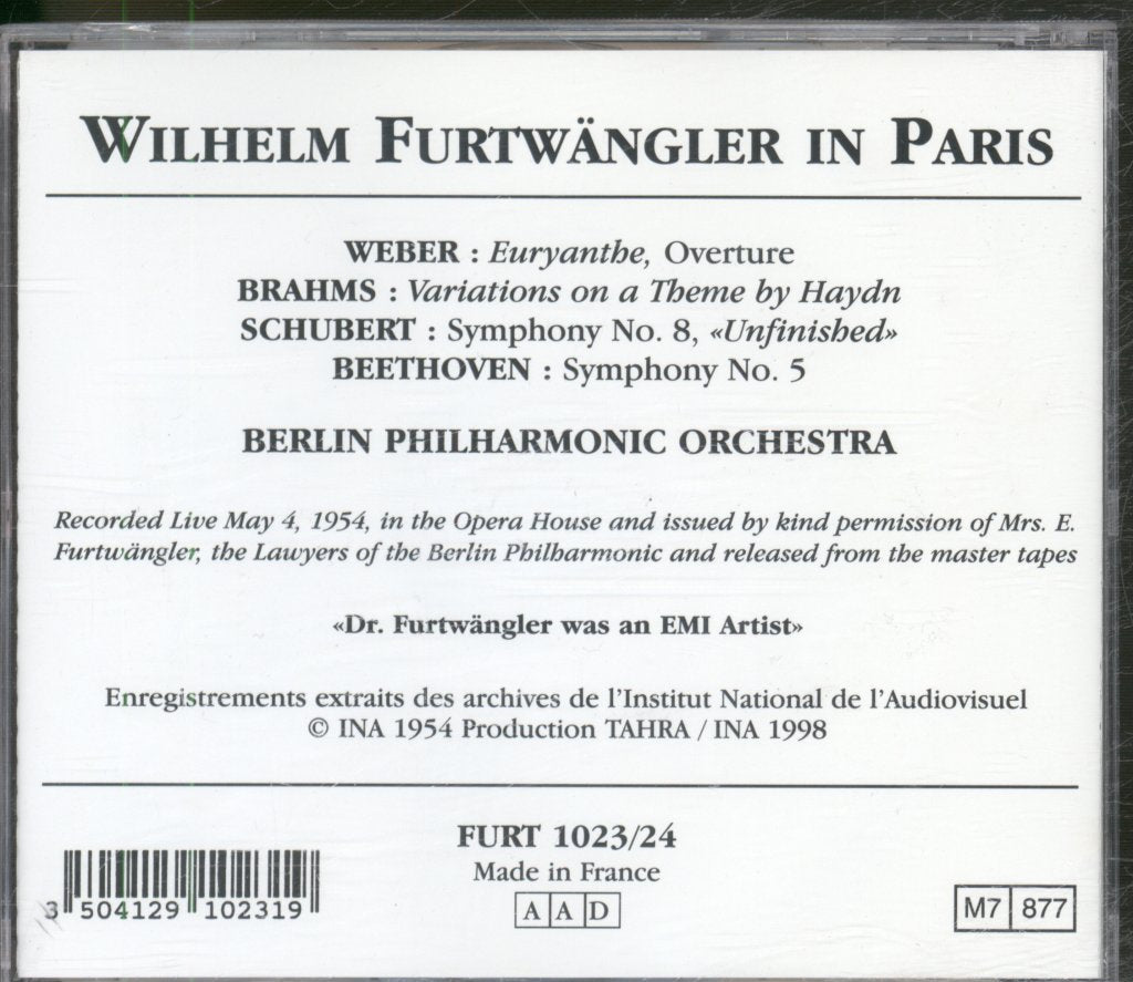 Wilhelm Furtwangler - In Paris 4 May 1954 - Double Cd