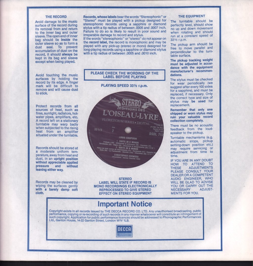 Christopher Hogwood - Louis Couperin Suites For Harpsichord - Lp