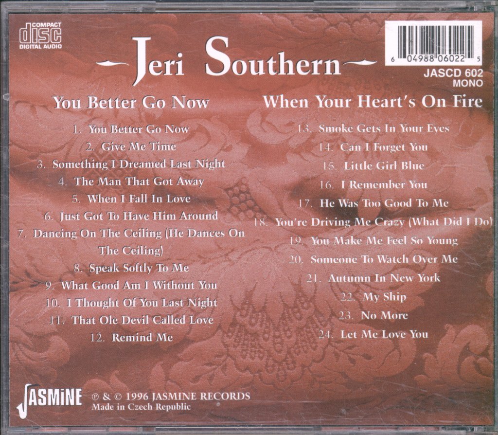 Jeri Southern - You Better Go Now / When Your Heart's On Fire - Cd