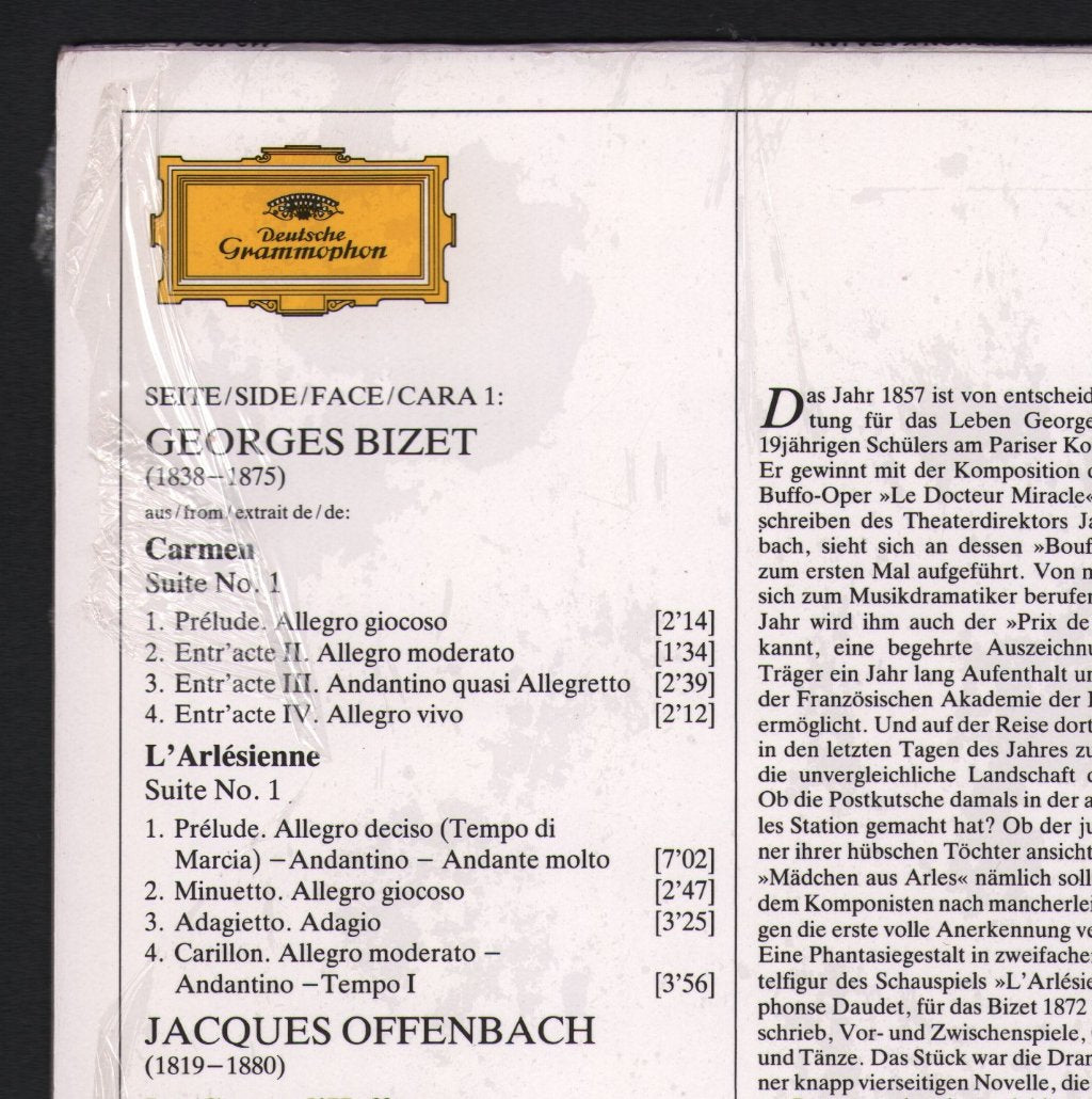Herbert Von Karajan / Berlin Philharmonic Orchestra - Bizet - Carmen-Suite Nr. 1, L'Arlésienne-Suiten Nr. 1 & 2, Offenbach - Barkarole, Ouvertüre "Orpheus In Der Unterwelt" - Lp