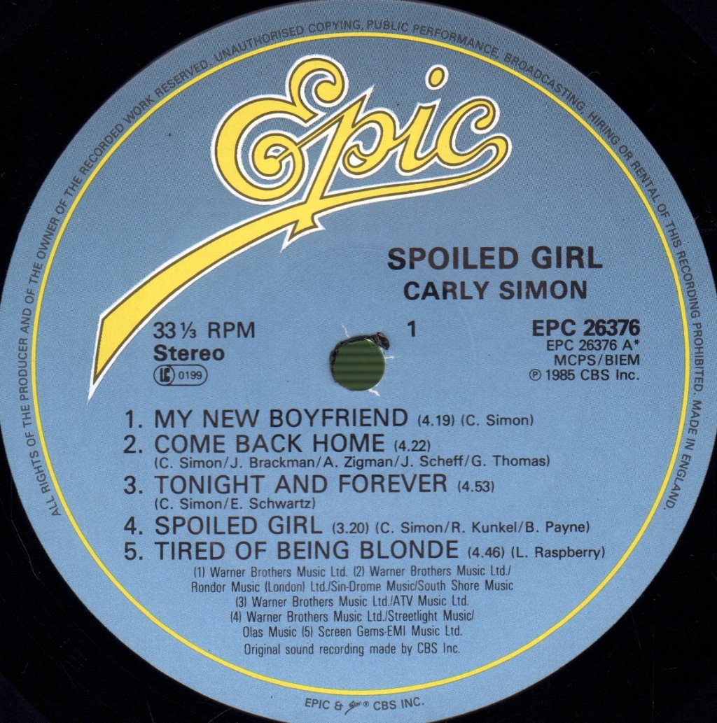 Carly Simon - Spoiled Girl - Lp