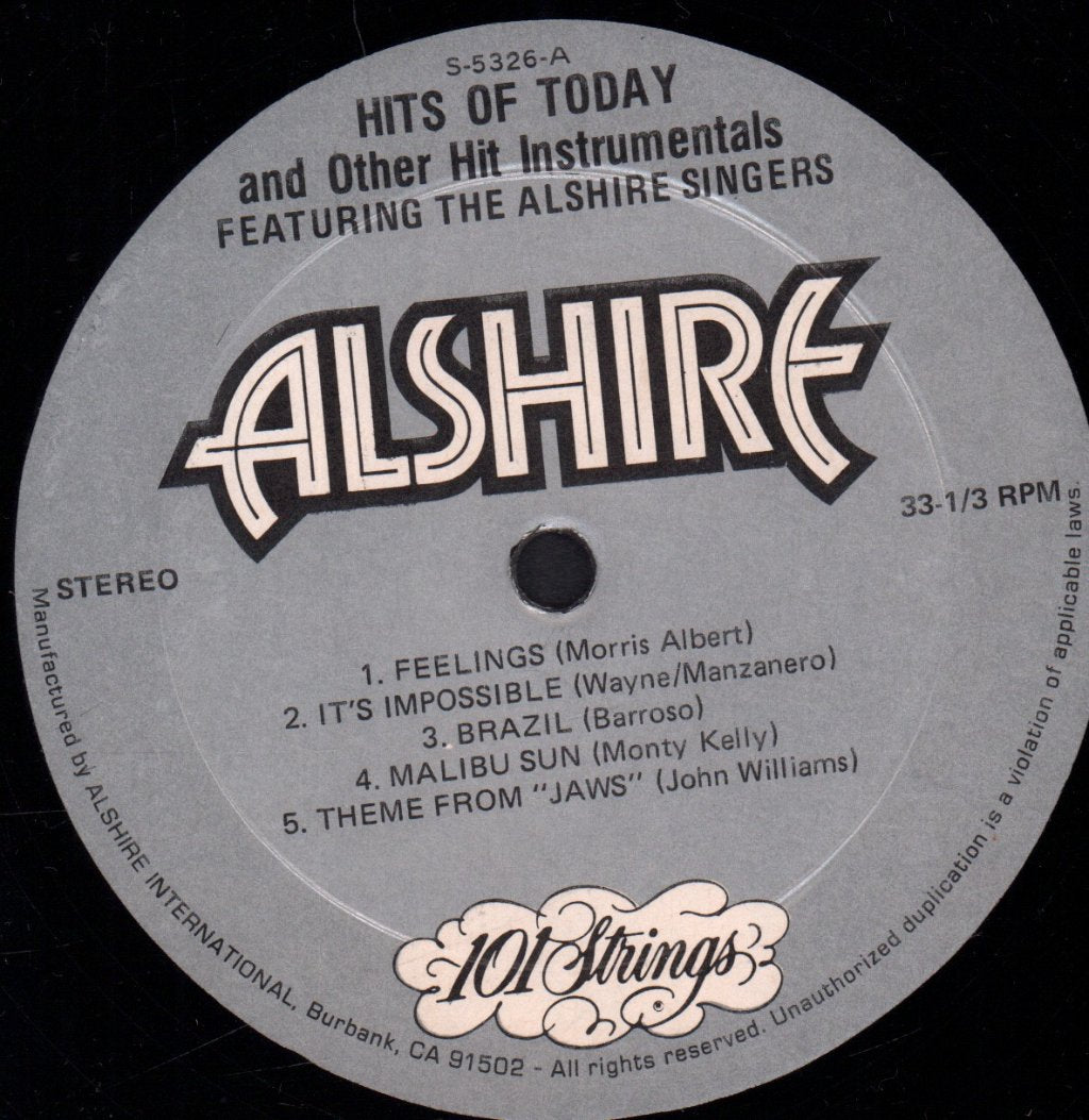 101 strings featuring the alshire singers - Hits Of Today And Other Hit Instrumentals - Lp