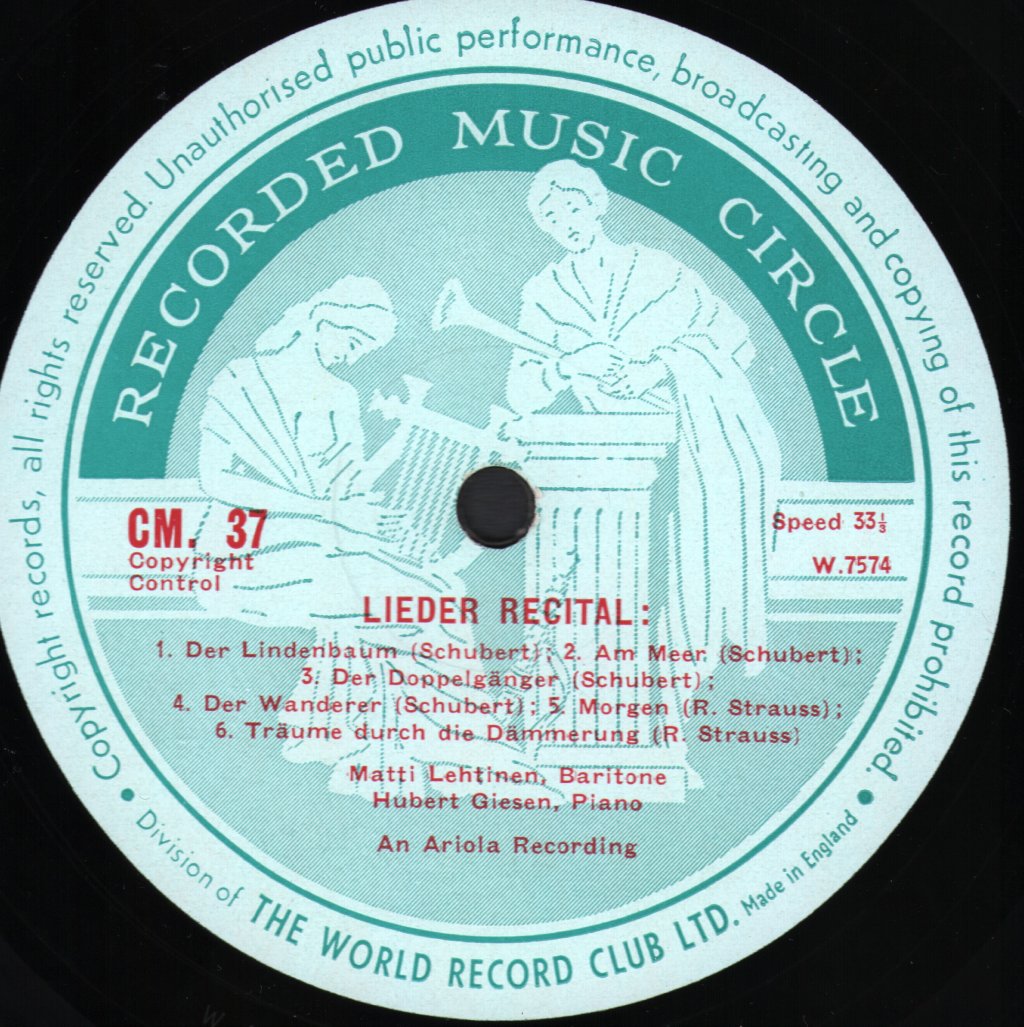 Matti Lehtinen / Hubert Giesen - Lieder Recital - Lp