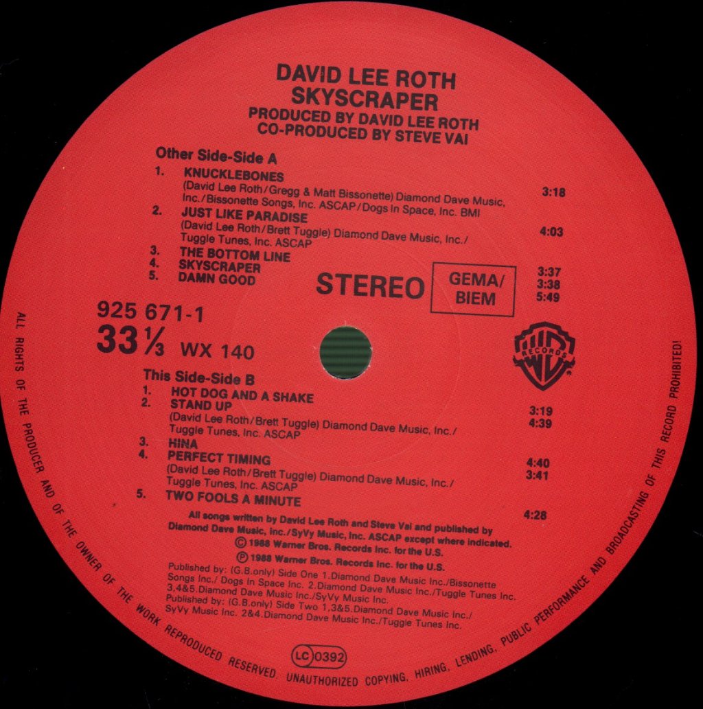 David Lee Roth - Skyscraper - Lp