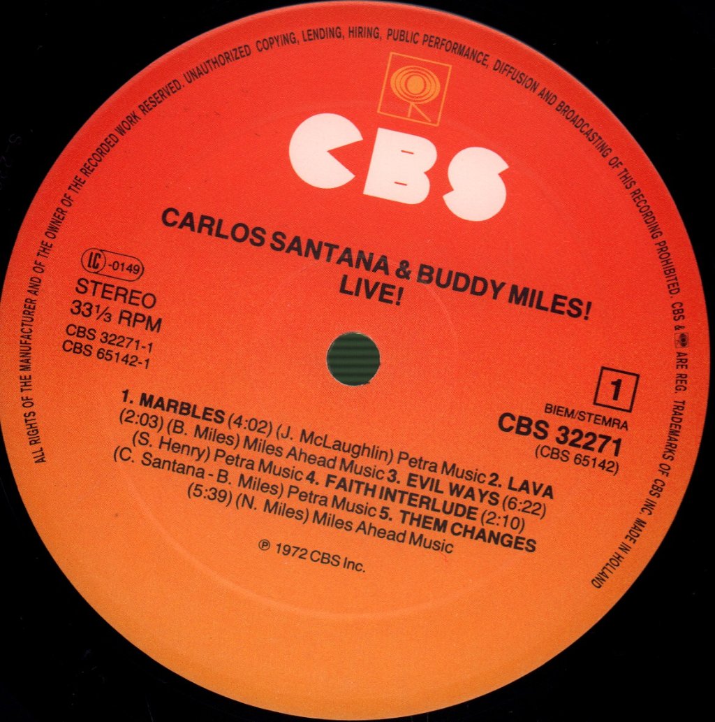 Carlos Santana And Buddy Miles - Live - Lp