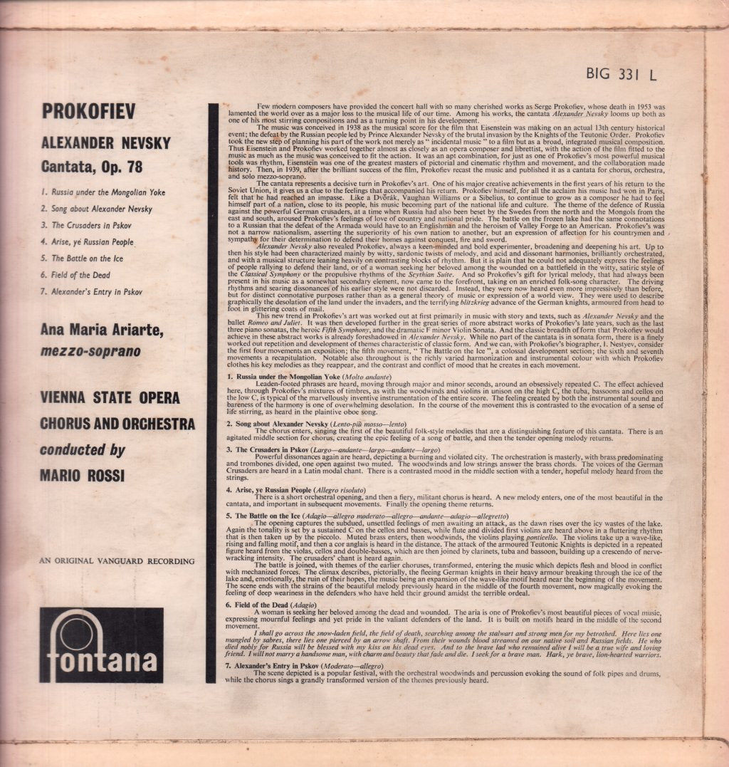 vienna state opera chorus and orchestra - prokofiev Alexander Nevsky - Lp