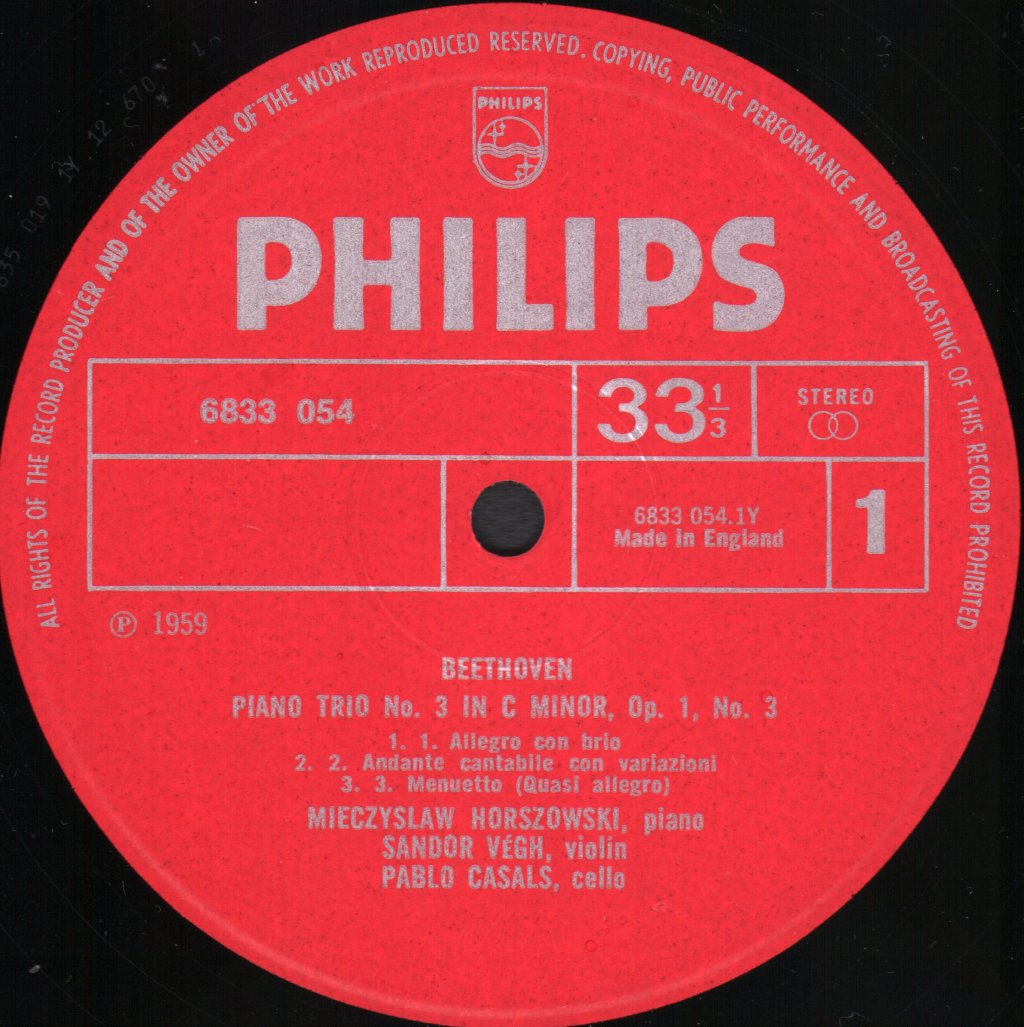 Pablo Casals - In Memoriam - Beethoven Piano Trio Op.1 No.3 - Lp