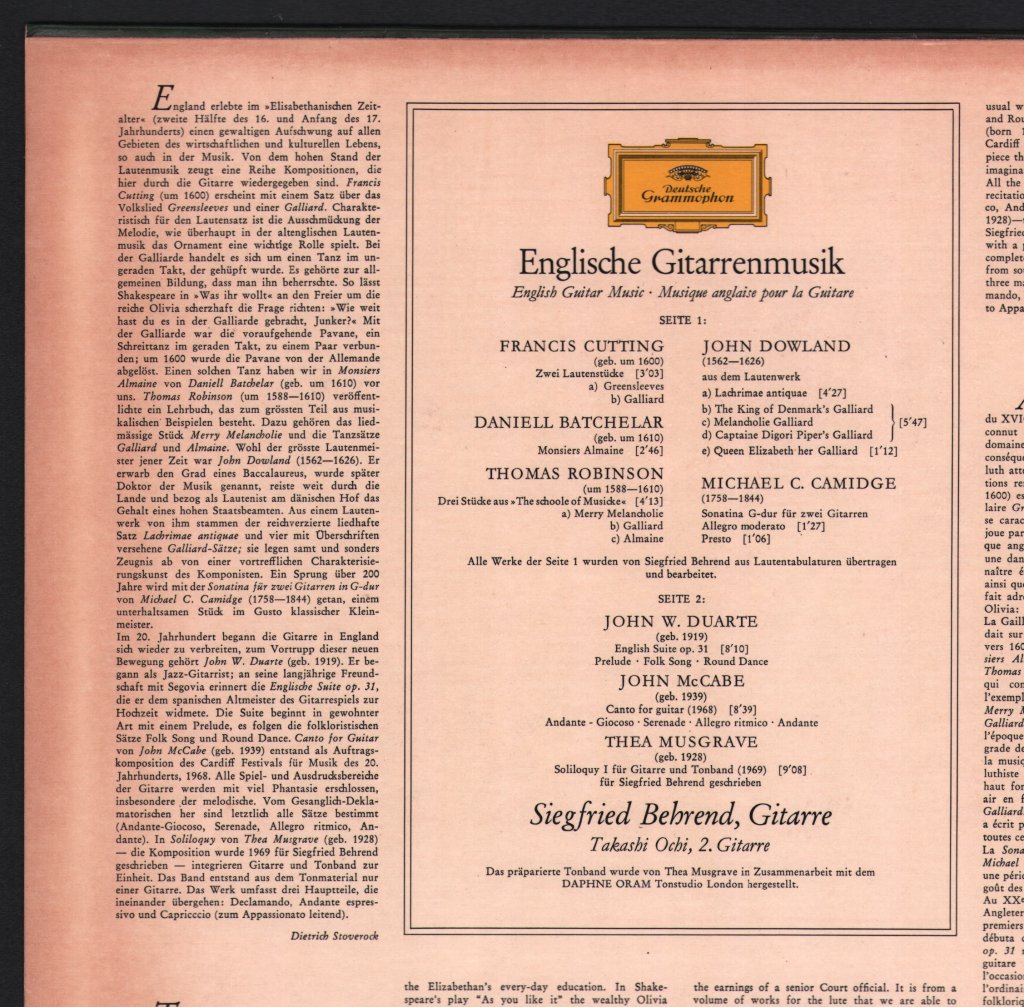 Siegfried Behrend - English Guitar Music - Lp
