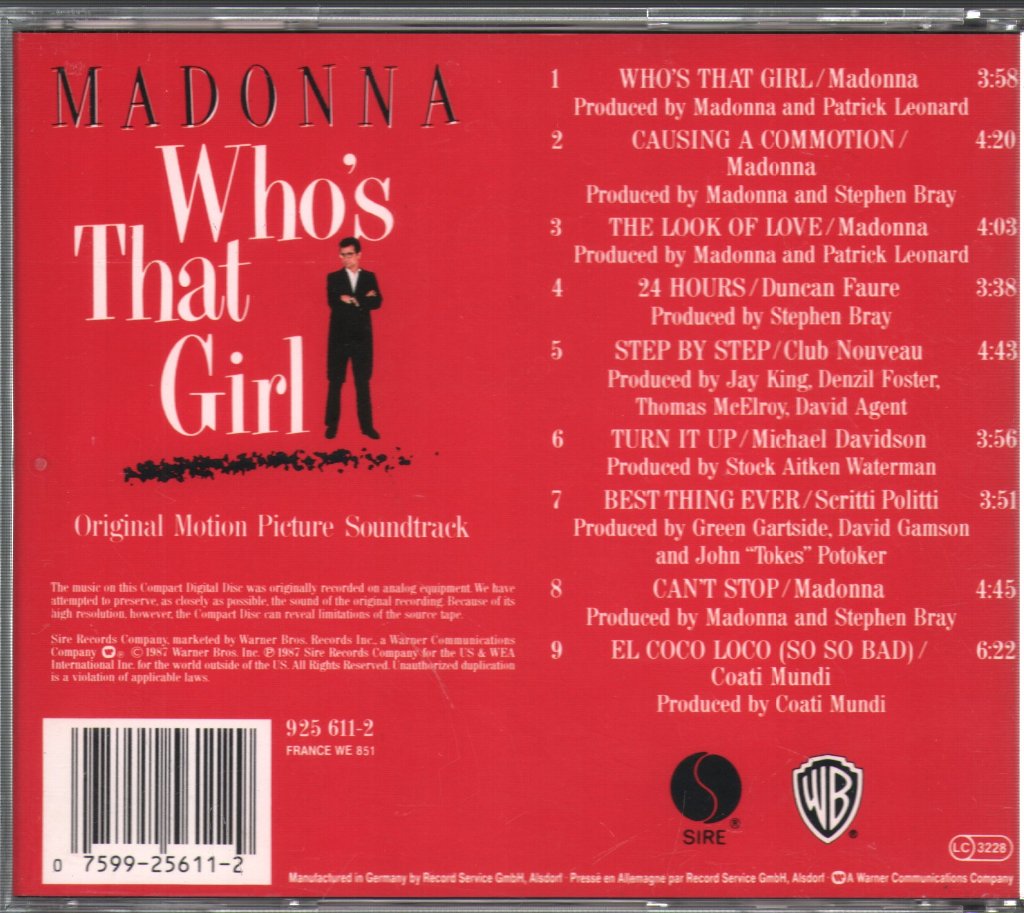 Madonna - Who's That Girl (Original Motion Picture Soundtrack) - Cd
