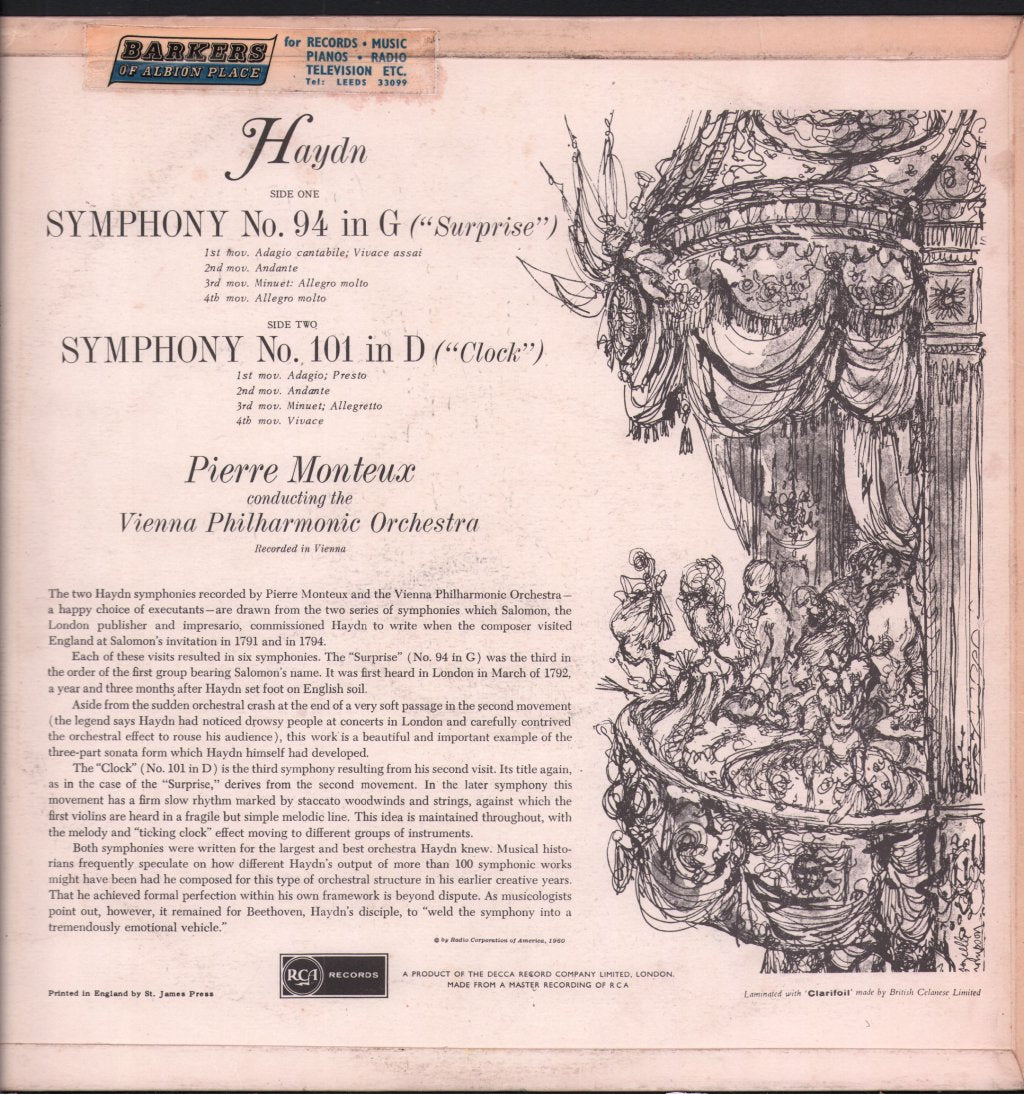 Pierre Monteux / Vienna Philharmonic Orchestra - Haydn - Suprise And Clock Symphonies - Lp